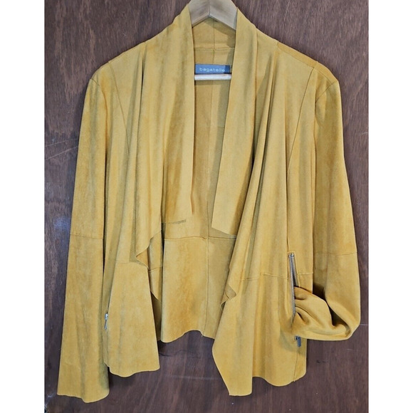 bagatelle Jackets & Blazers - BAGATELLE Open Front Wrap Faux Suede MOTO Jacket Gold Yellow Mustard Sz W/LG EUC